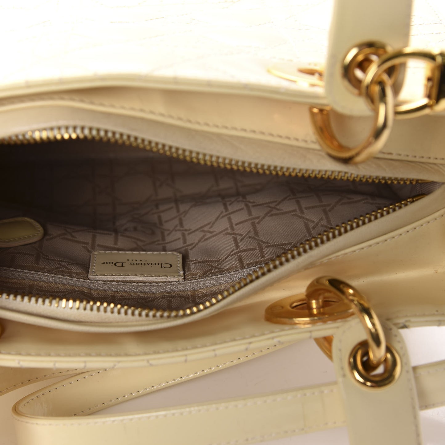 Patent Cannage Medium Lady Dior Ivory