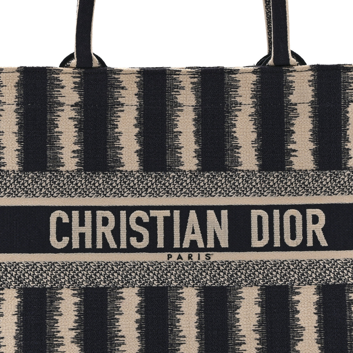 Christian Dior Canvas Embroidered Medium Striped Book Tote Navy 8 of 10