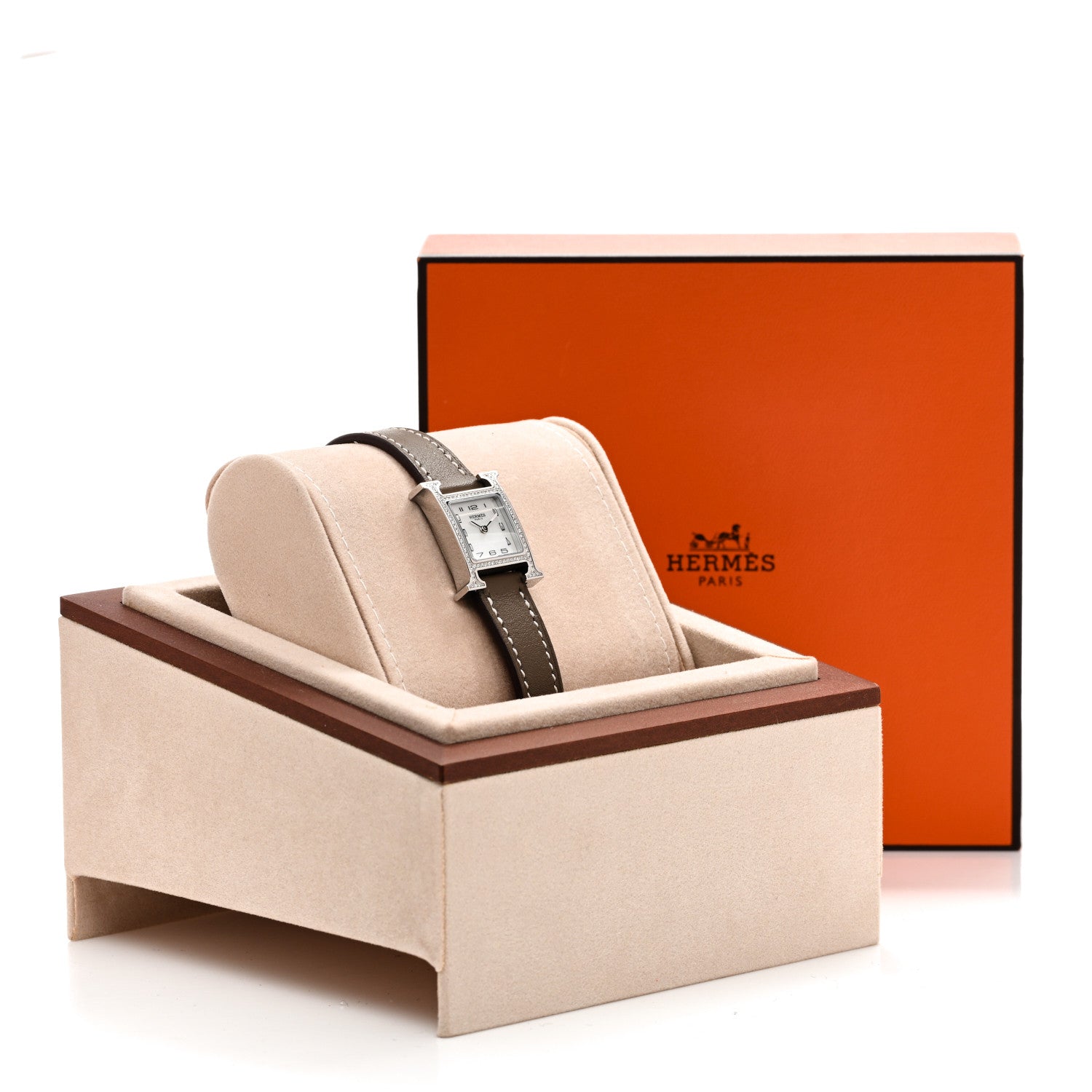 Hermes Stainless Steel Swift Diamond Bezel Mother of Pearl 17.2mm