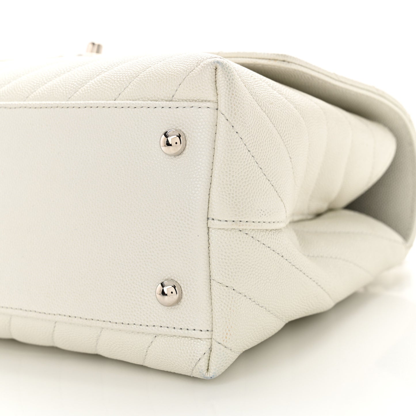 Iridescent Caviar Chevron Quilted Small Coco Handle Flap White