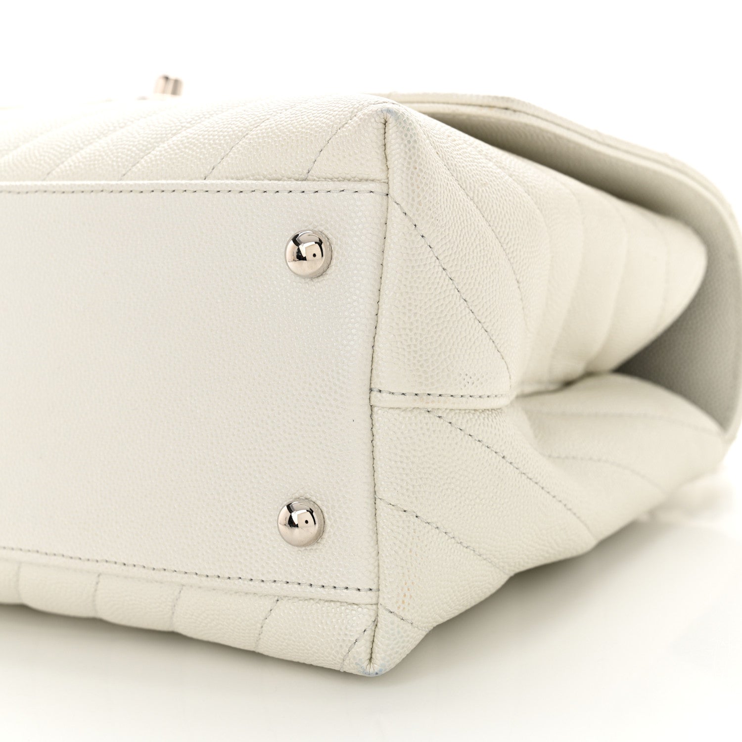 Chanel Iridescent Caviar Chevron Quilted Small Coco Handle Flap White 10 of 11