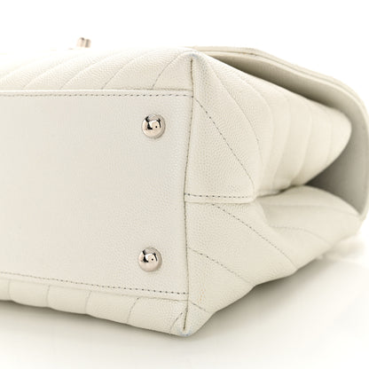 Chanel Iridescent Caviar Chevron Quilted Small Coco Handle Flap White 10 of 11
