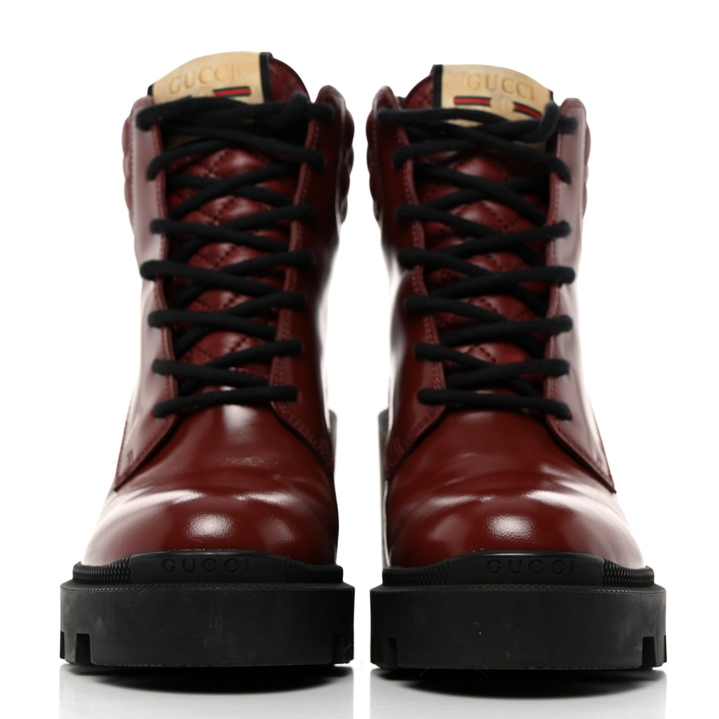 Magnum Calfskin Nappa Quilted Lace Up Ankle Boots 36.5 Garnet Red