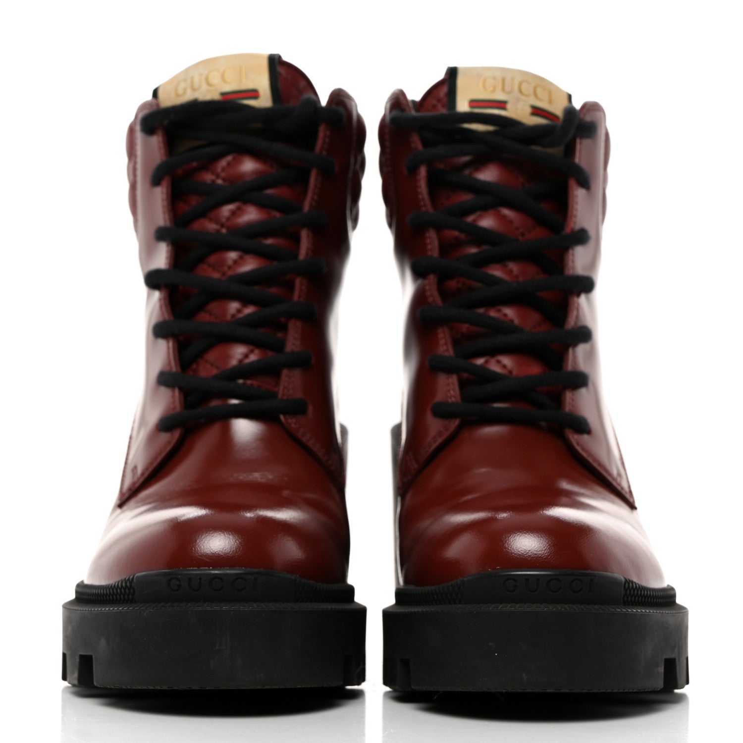 Gucci Magnum Calfskin Nappa Quilted Lace Up Ankle Boots 36.5 Garnet Red 2 of 9