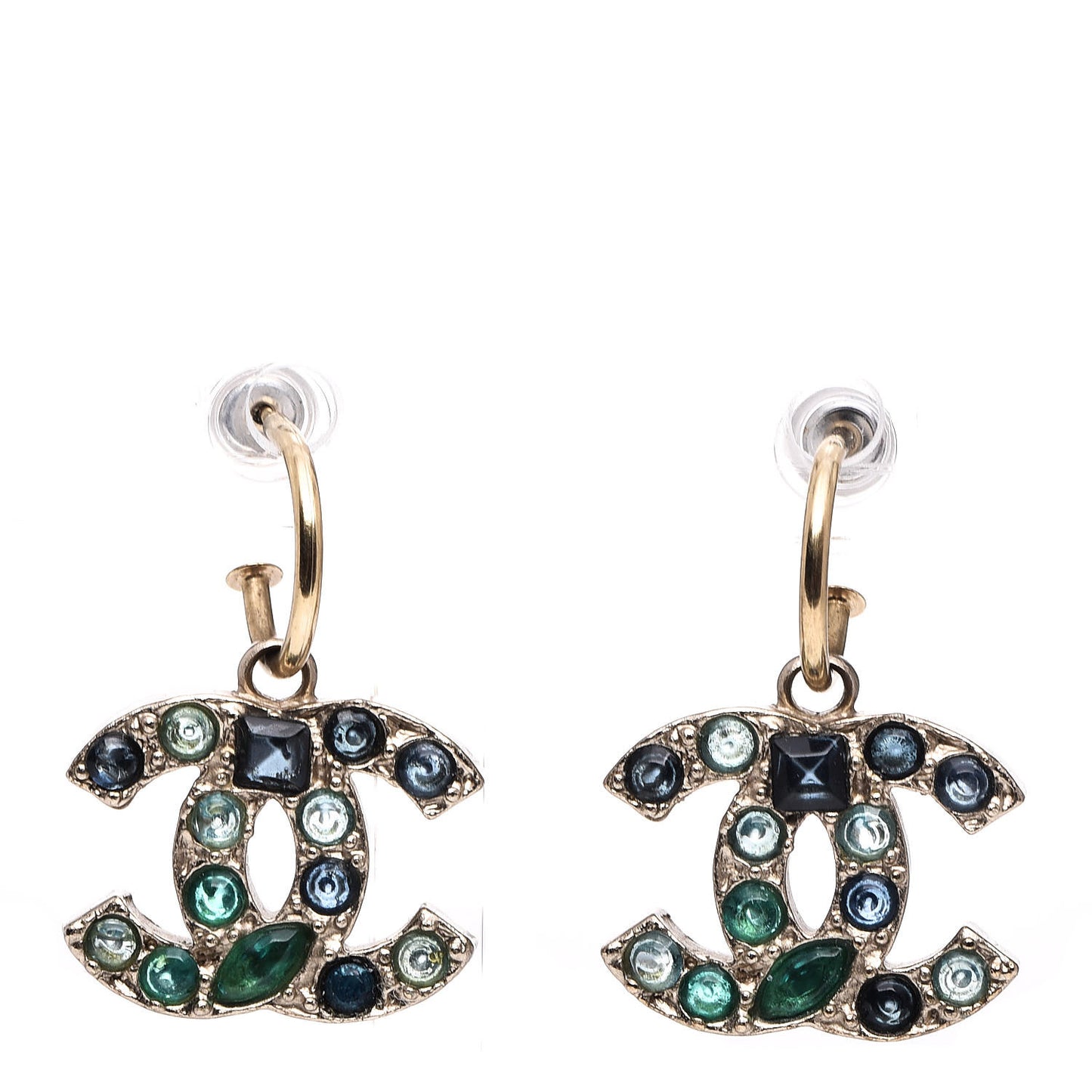 Crystal CC Dangle Earrings Dark Blue Gold