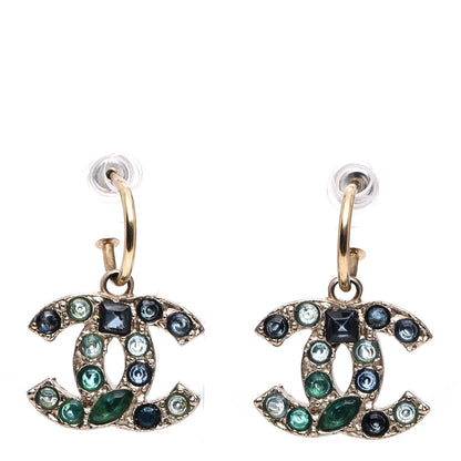 Chanel Crystal CC Dangle Earrings Dark Blue Gold 1 of 5