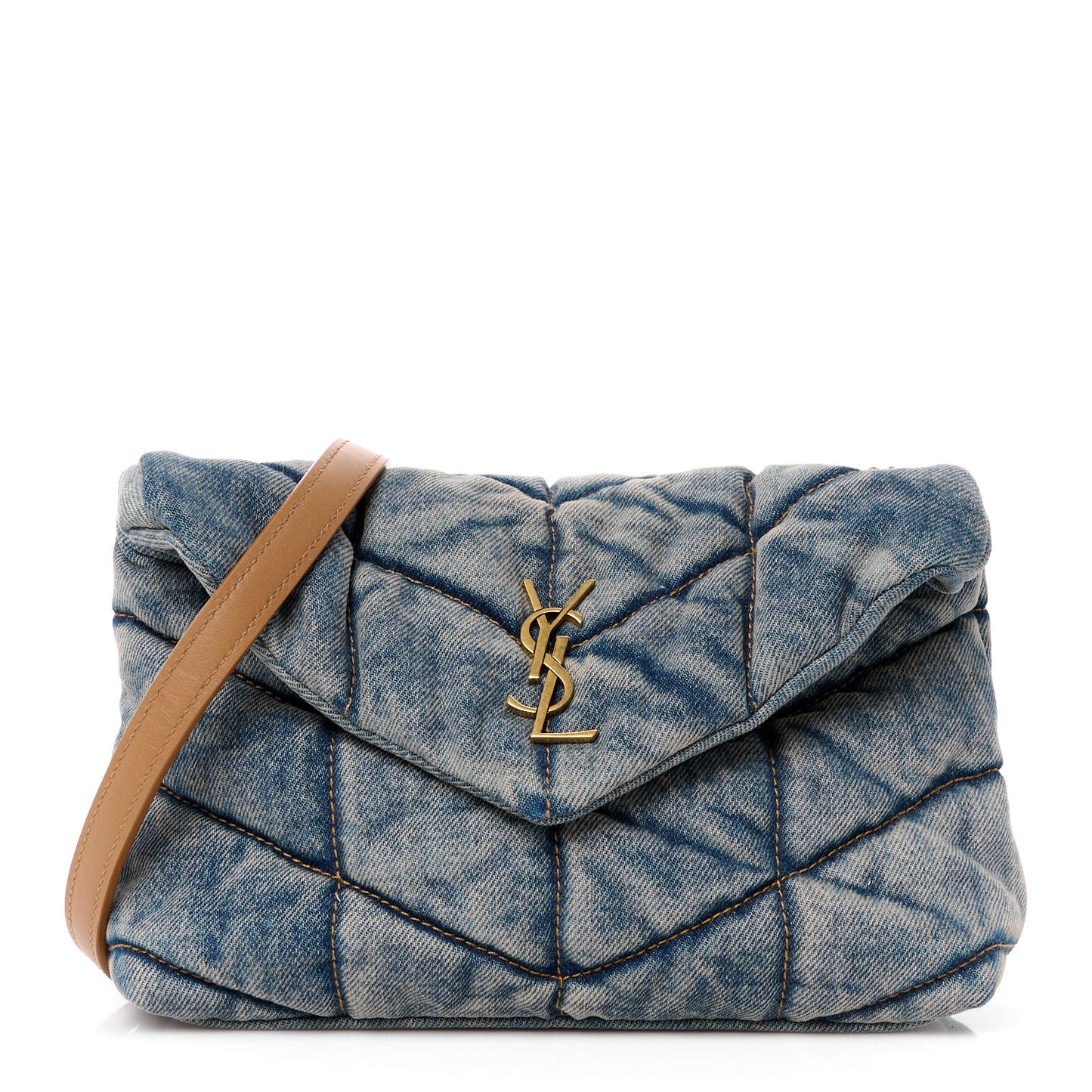 Denim Quilted Toy Loulou Puffer Monogram Chain Satchel Blue Cinnamon