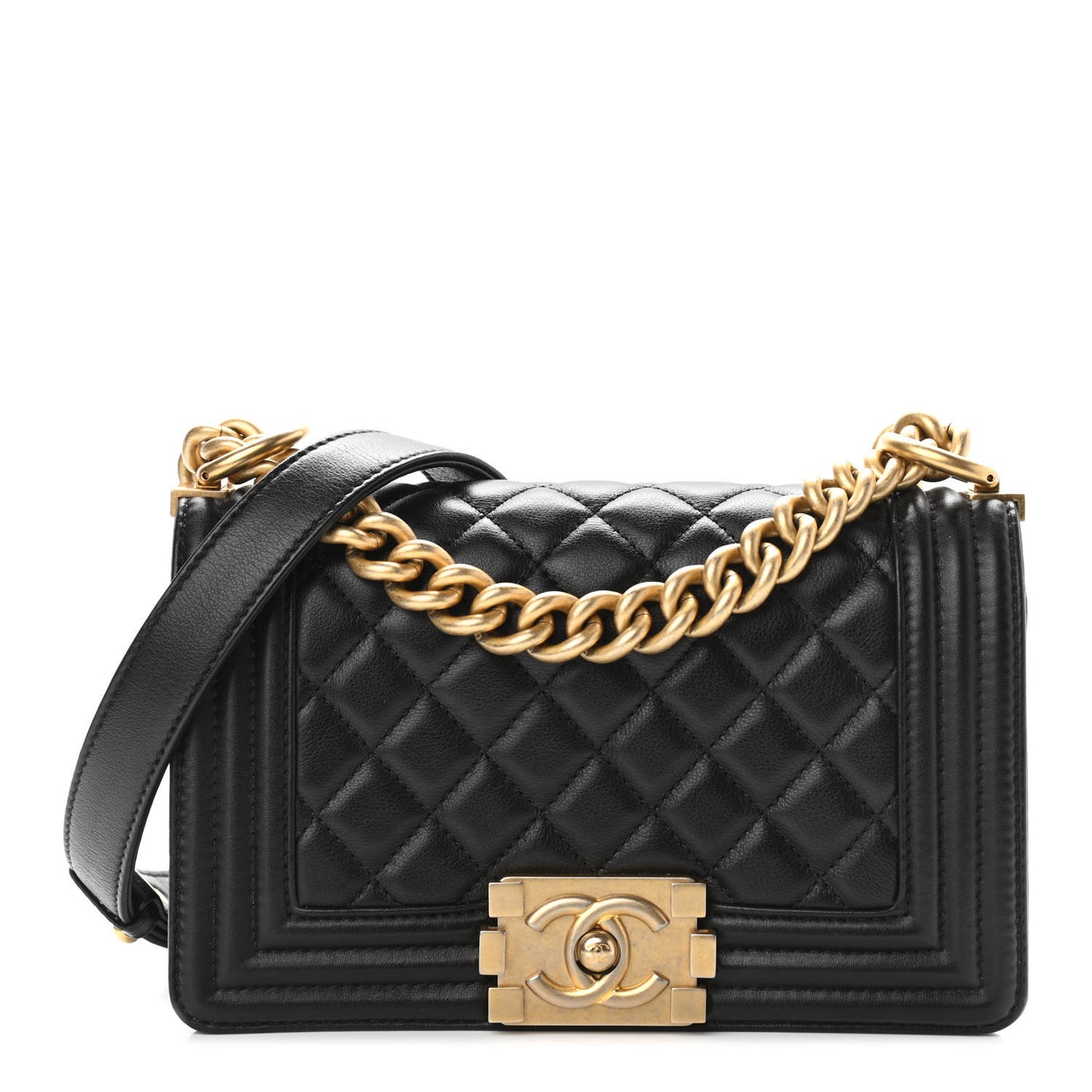 Calfskin Quilted Small Boy Flap Black