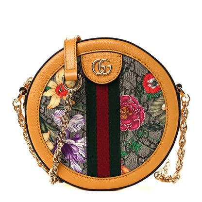 Gucci GG Supreme Monogram Flora Web Mini Ophidia Round Shoulder Bag Beige Multicolor Crop 1 of 11