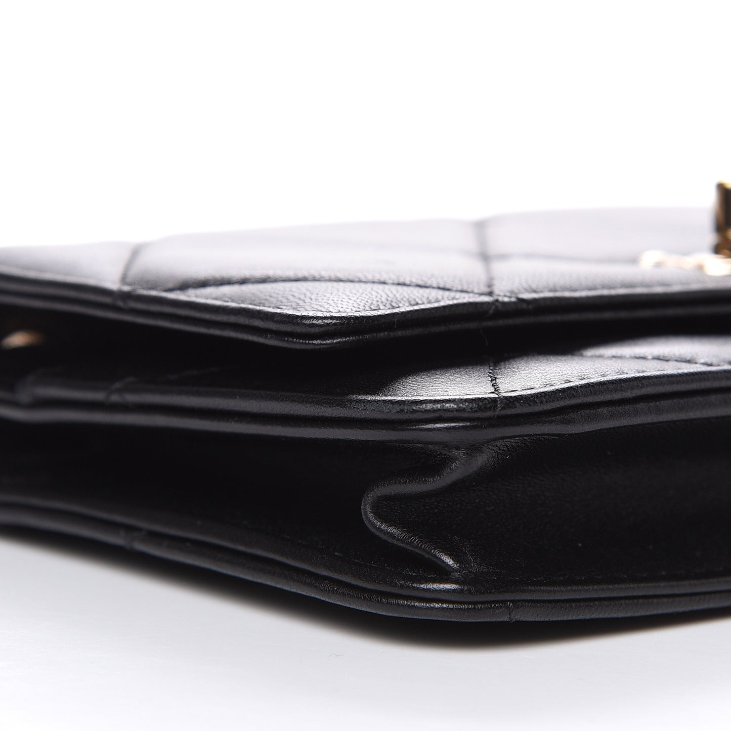 Lambskin Quilted Trendy CC Wallet On Chain WOC Black