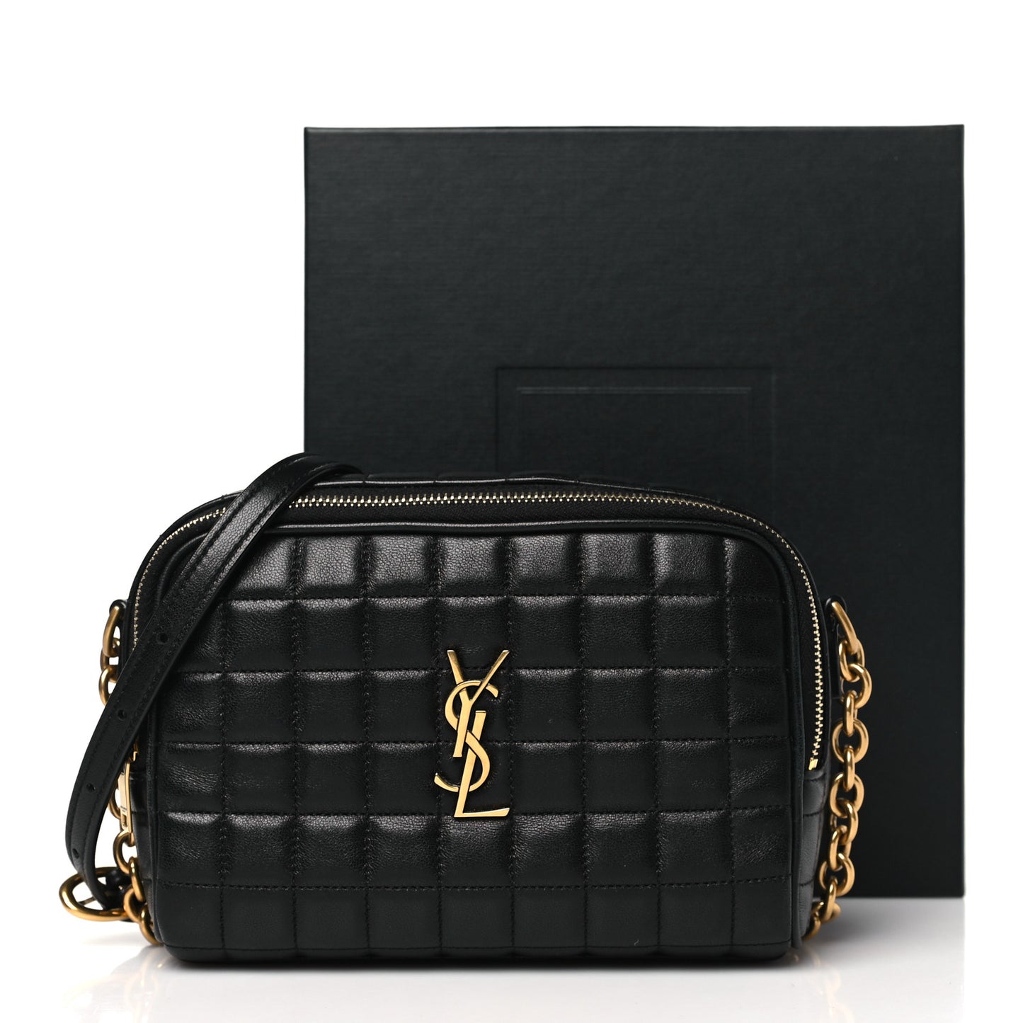 Lambskin Carre Quilted Cassandre Mini Camera Bag Black