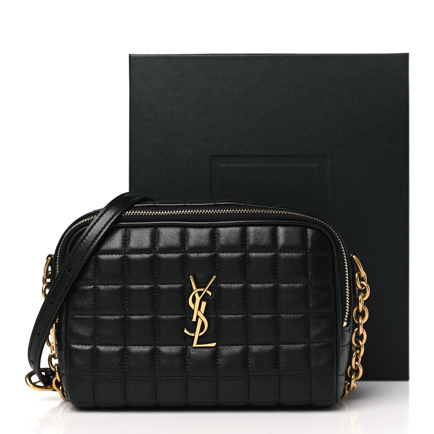 Saint Laurent Lambskin Carre Quilted Cassandre Mini Camera Bag Black 11 of 11