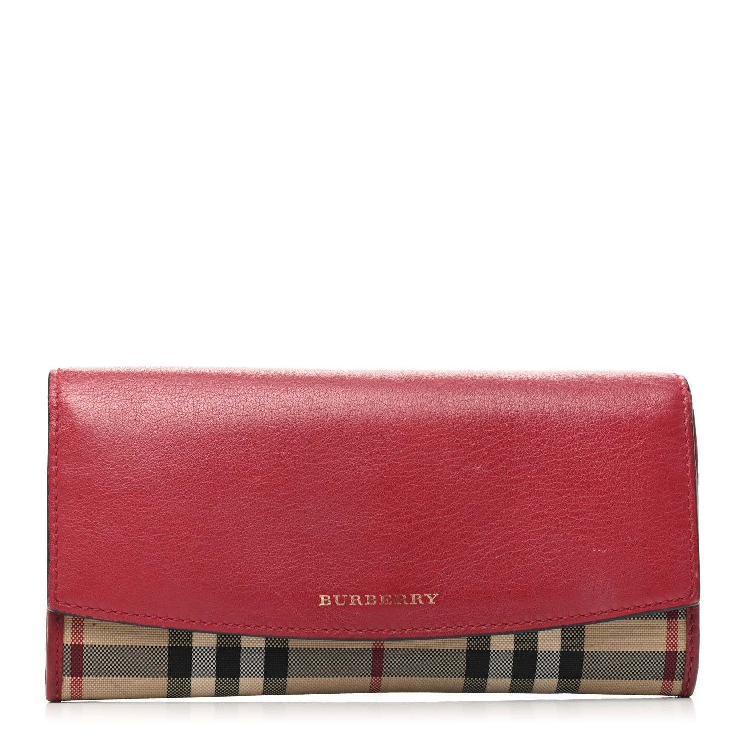 Burberry Calfskin Horseferry Check Porter Continental Wallet Red 1 of 7