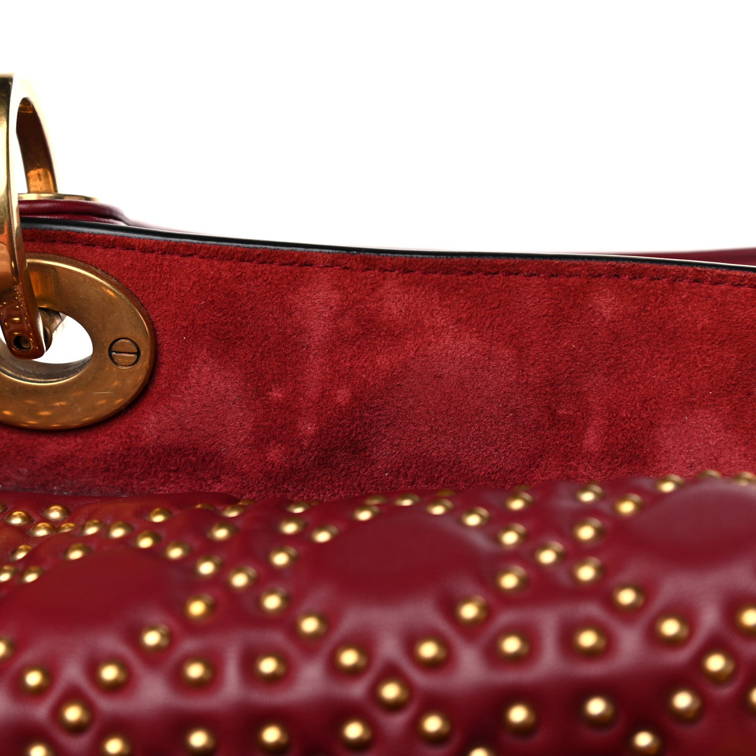 Christian Dior Calfskin Cannage Studded Medium Supple Lady Dior Red 15 of 16