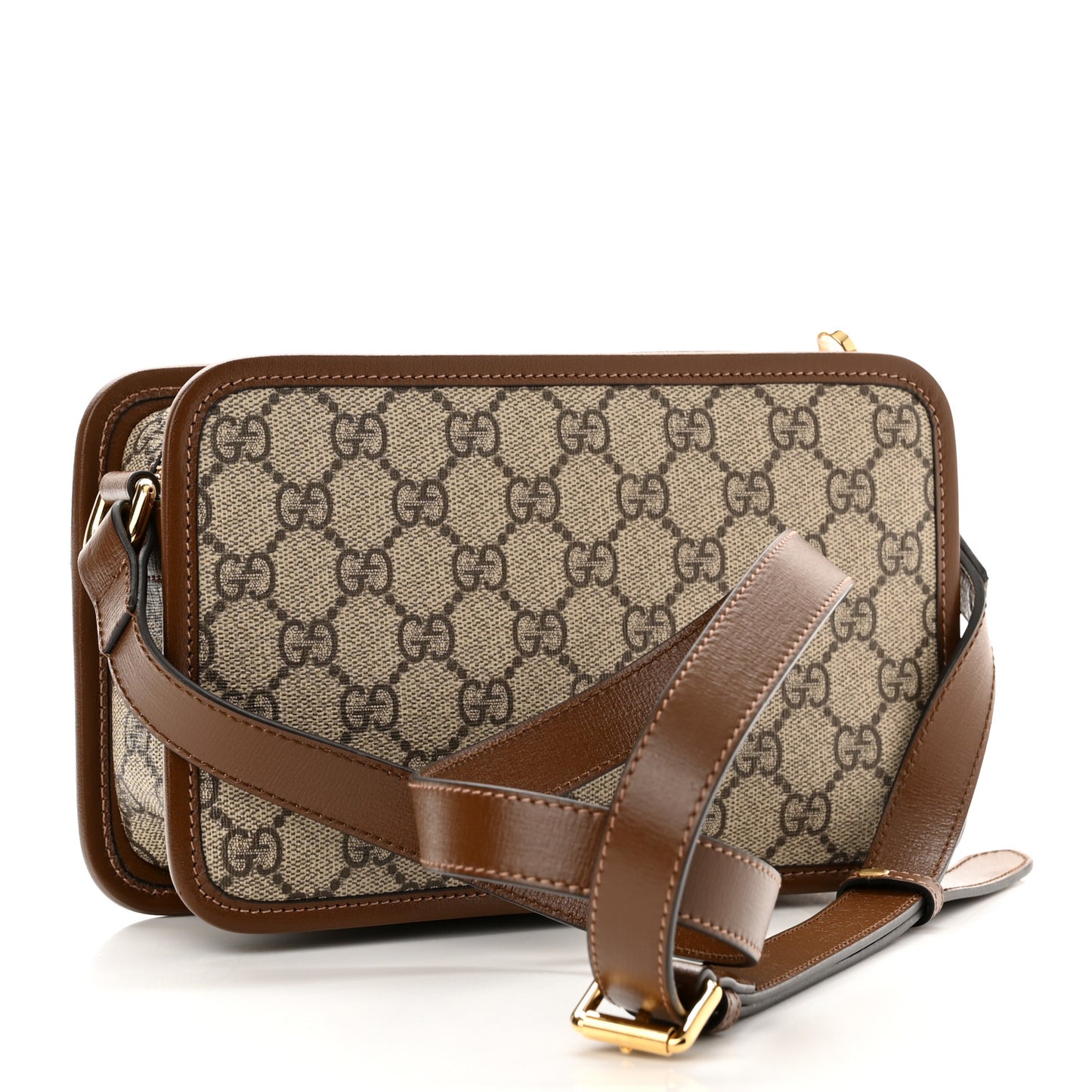 GG Supreme Monogram Azalea Calfskin Mini Retro Interlocking G Shoulder Bag Beige Ebony Brown Sugar