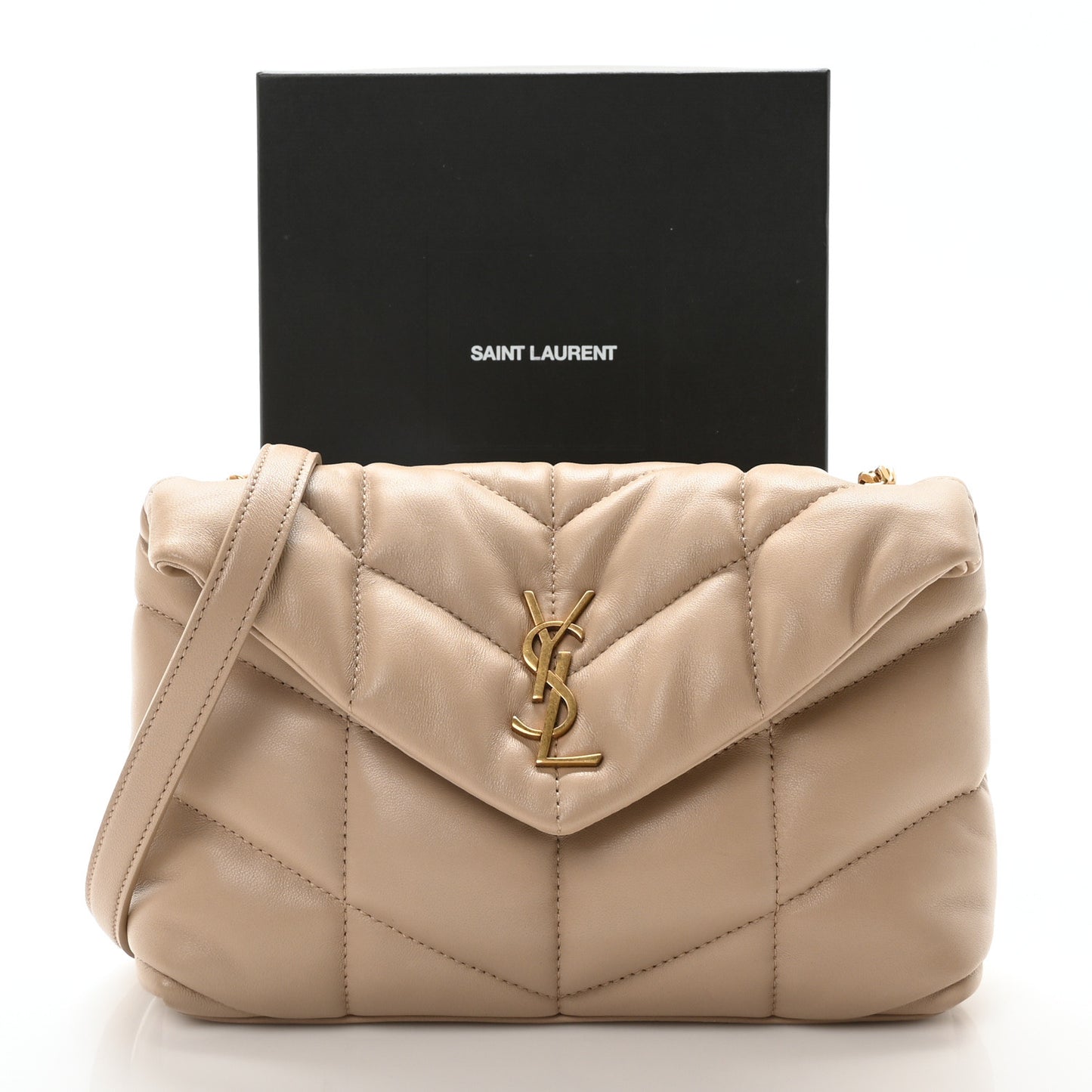 Lambskin Quilted Toy Loulou Puffer Monogram Chain Satchel Dark Beige