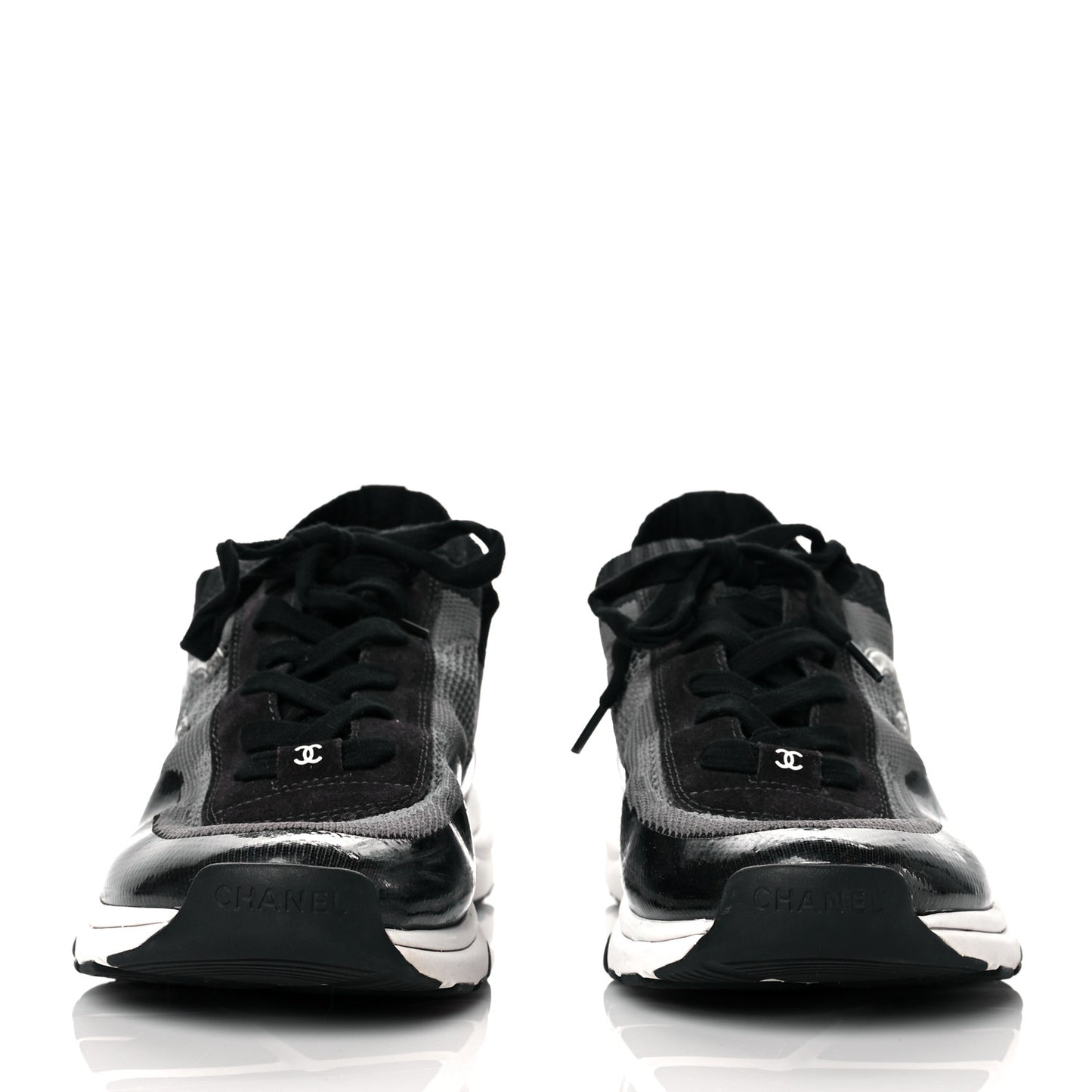 Fabric Calfskin Suede Mens CC Sneakers 45 Black Grey