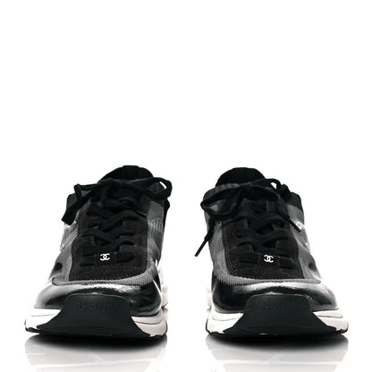 Chanel Fabric Calfskin Suede Mens CC Sneakers 45 Black Grey 2 of 8