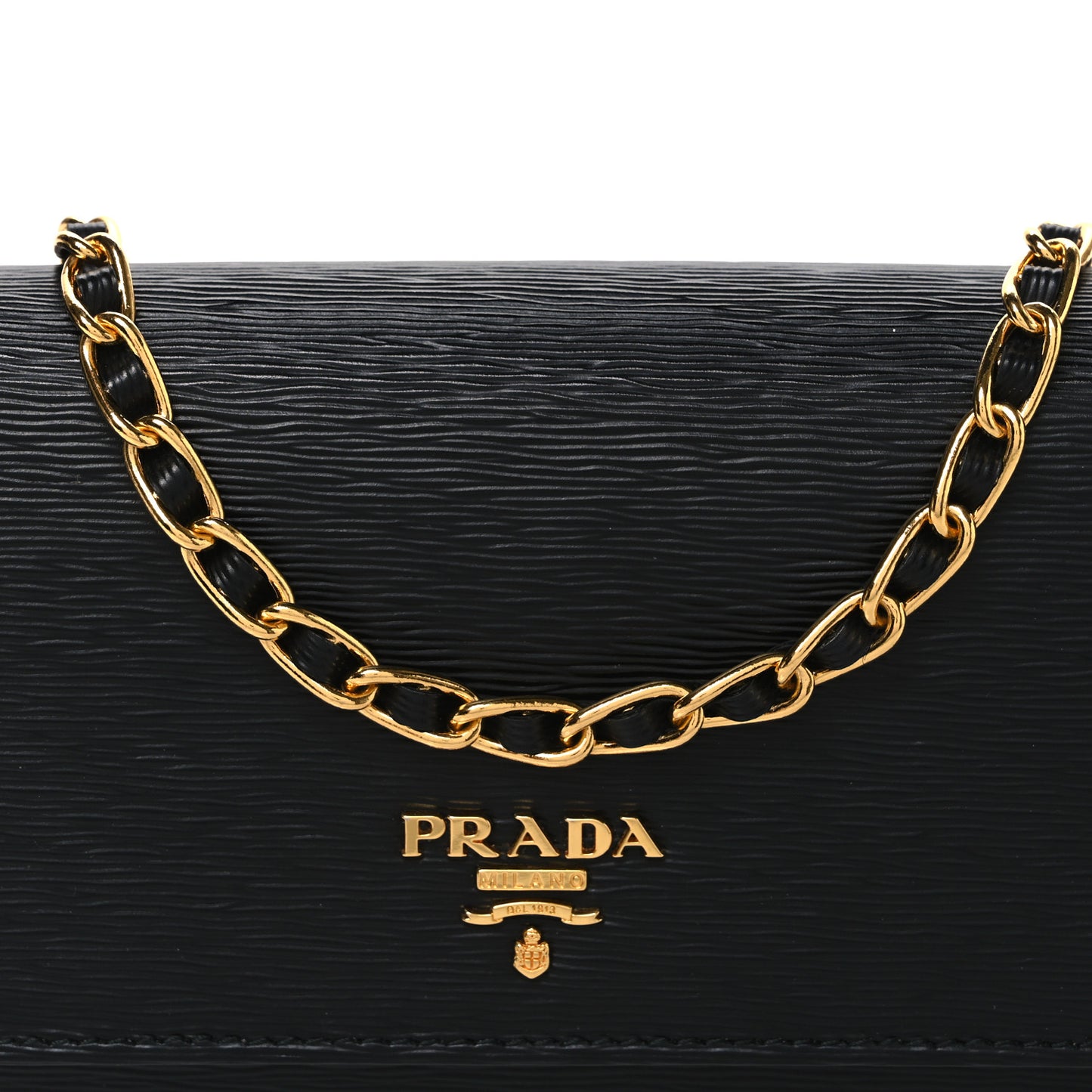 Saffiano Metal Oro Chain Wallet Black