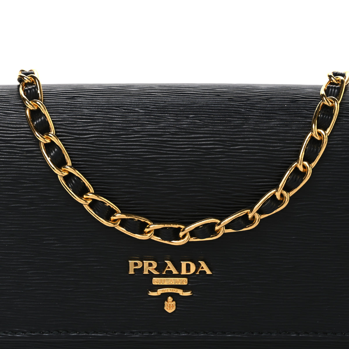 Prada Saffiano Metal Oro Chain Wallet Black 7 of 9