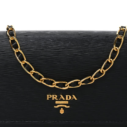 Prada Saffiano Metal Oro Chain Wallet Black 7 of 9