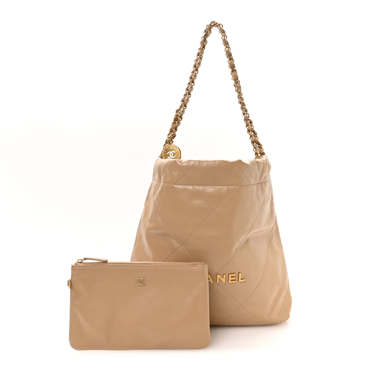 Chanel Shiny Calfskin Quilted Small Chanel 22 Beige 2 of 10