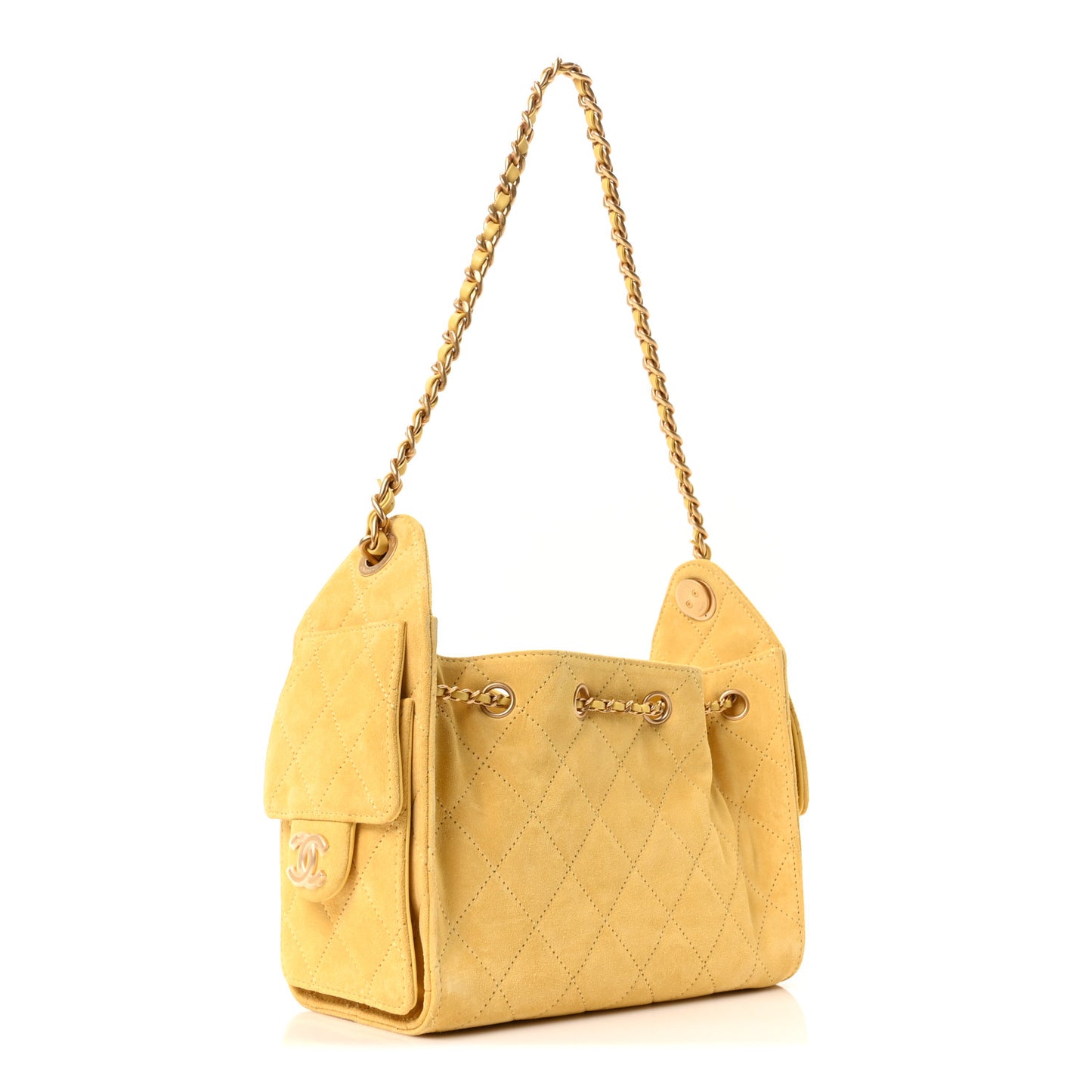 Suede Quilted Mini Chanel 25 Handbag Yellow