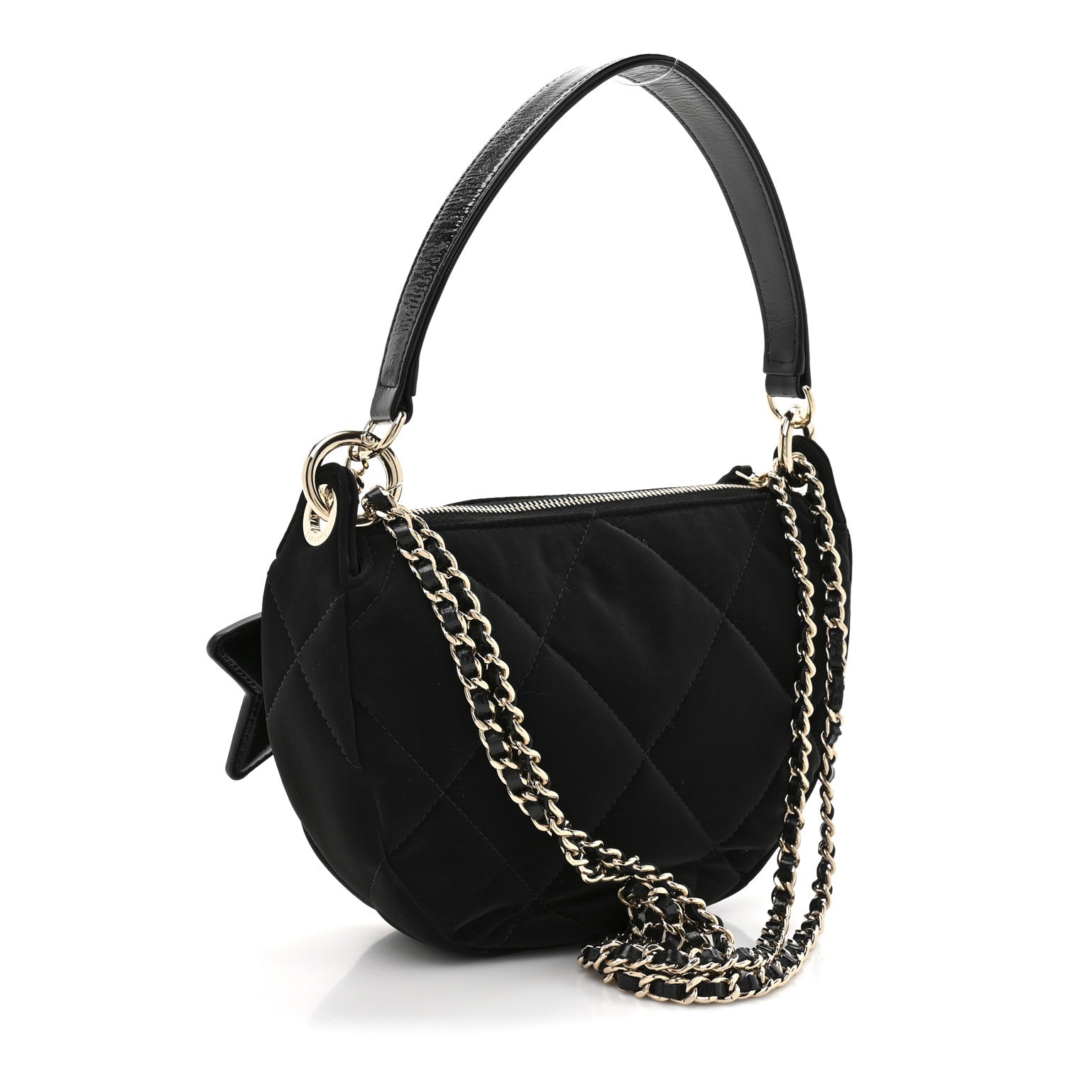 Chanel Velvet Effect Nylon Shiny Crumpled Calfskin Coco Neige Quilted Clutch With Chain Black 4 of 11