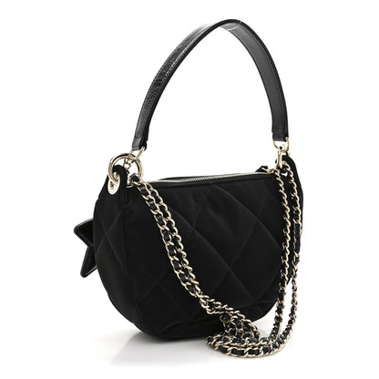 Chanel Velvet Effect Nylon Shiny Crumpled Calfskin Coco Neige Quilted Clutch With Chain Black 4 of 11