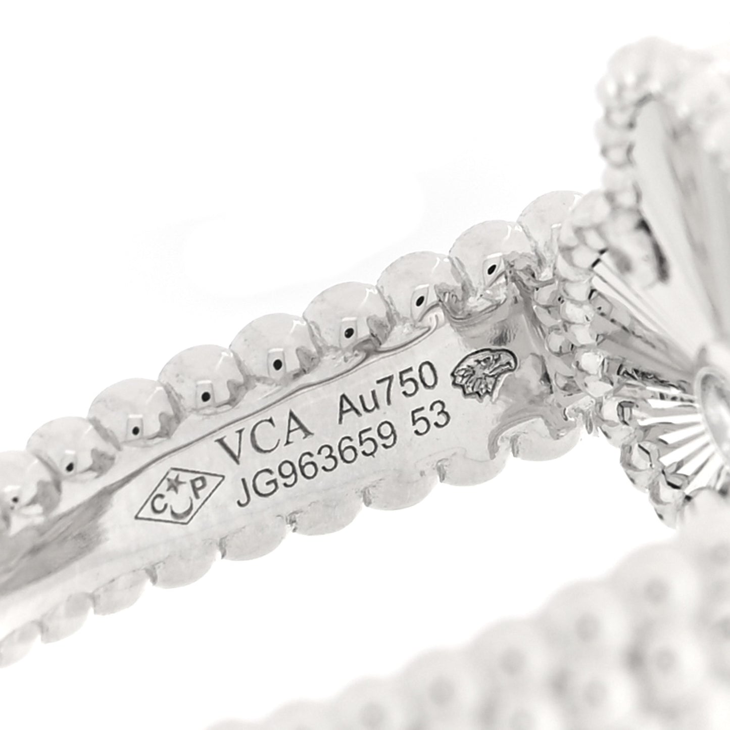 18K White Gold Diamond Chalcedony Reversible Guilloche Vintage Alhambra Ring 53 6.5