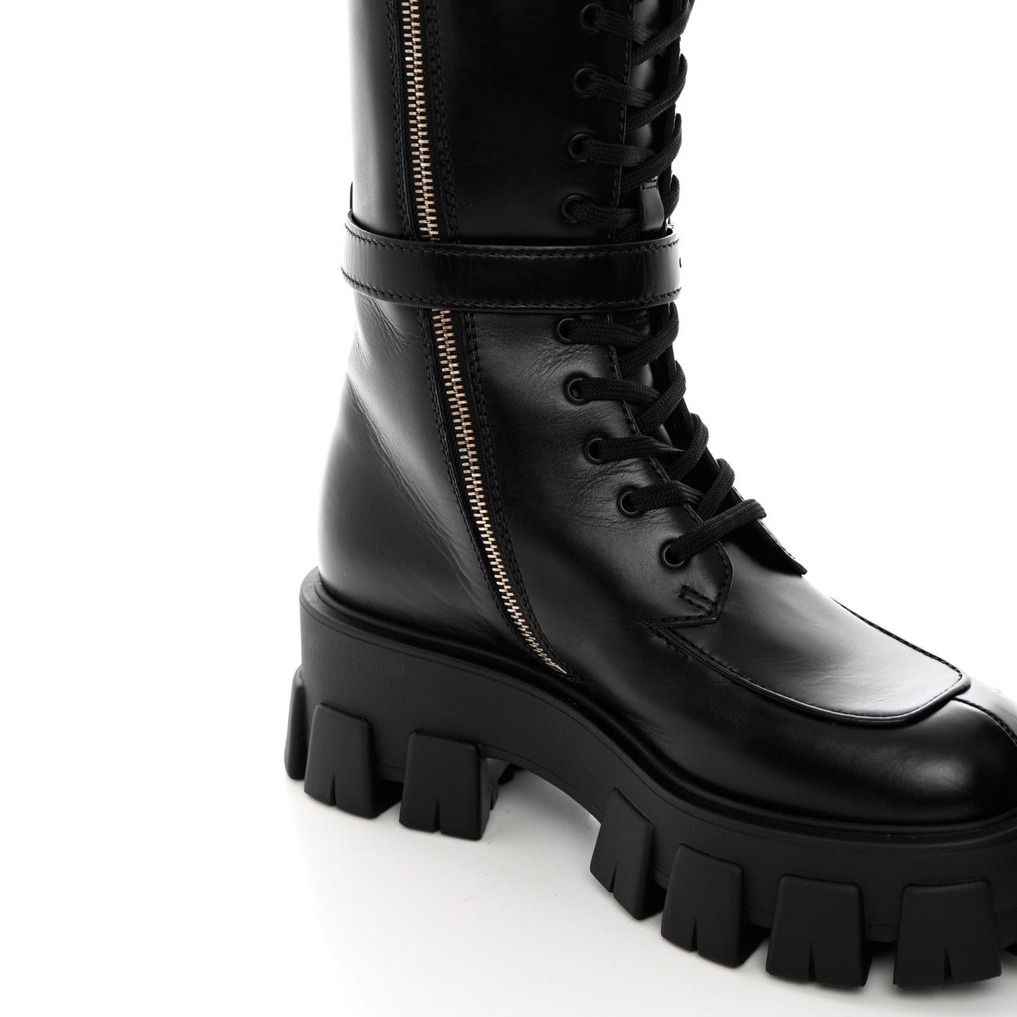Vitello Lux Nylon Metal Triangle Logo Monolith Pouch Pocket 55mm Tall Combat Boots 35.5 Black