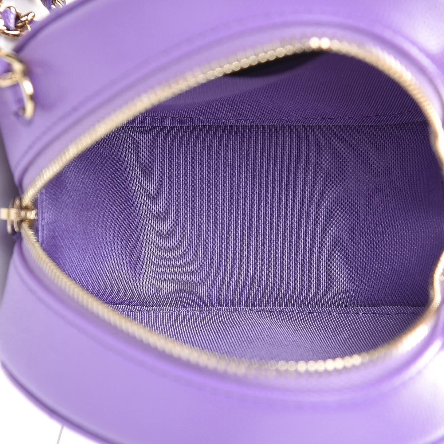Caviar Quilted Round Clutch With Chain Purple