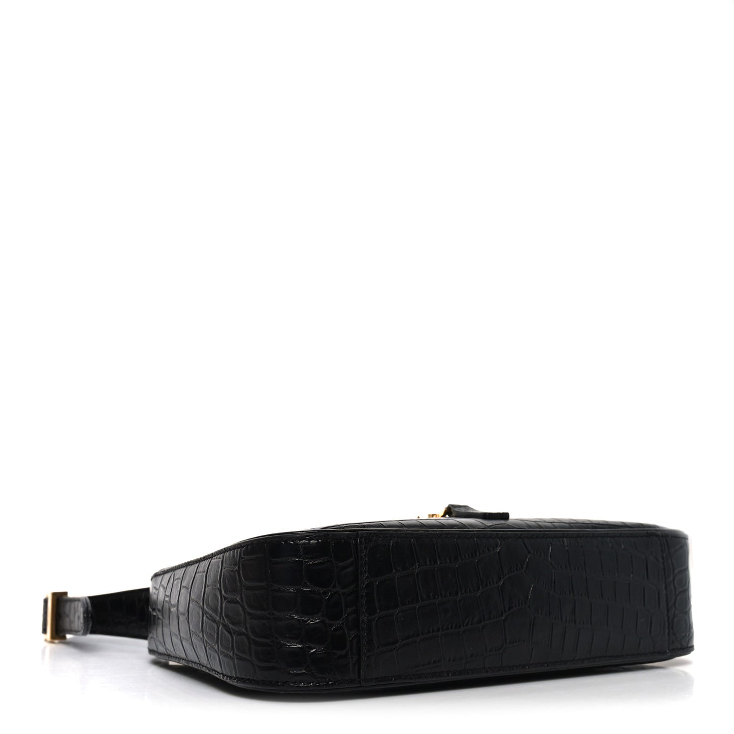 Calfskin Crocodile Embossed Le 5 A 7 Hobo Black