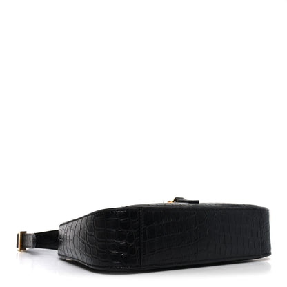 Saint Laurent Calfskin Crocodile Embossed Le 5 A 7 Hobo Black 4 of 10