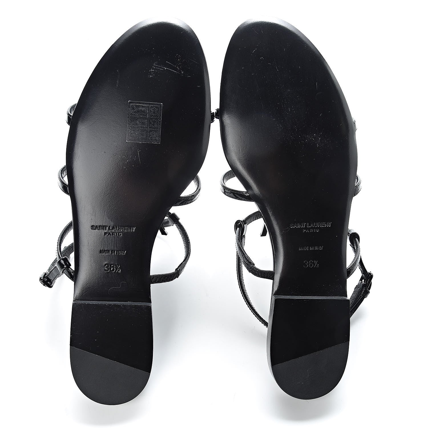 Saint Laurent Patent Calfskin Cassandra Monogram Sandals 36.5 Black 7 of 8