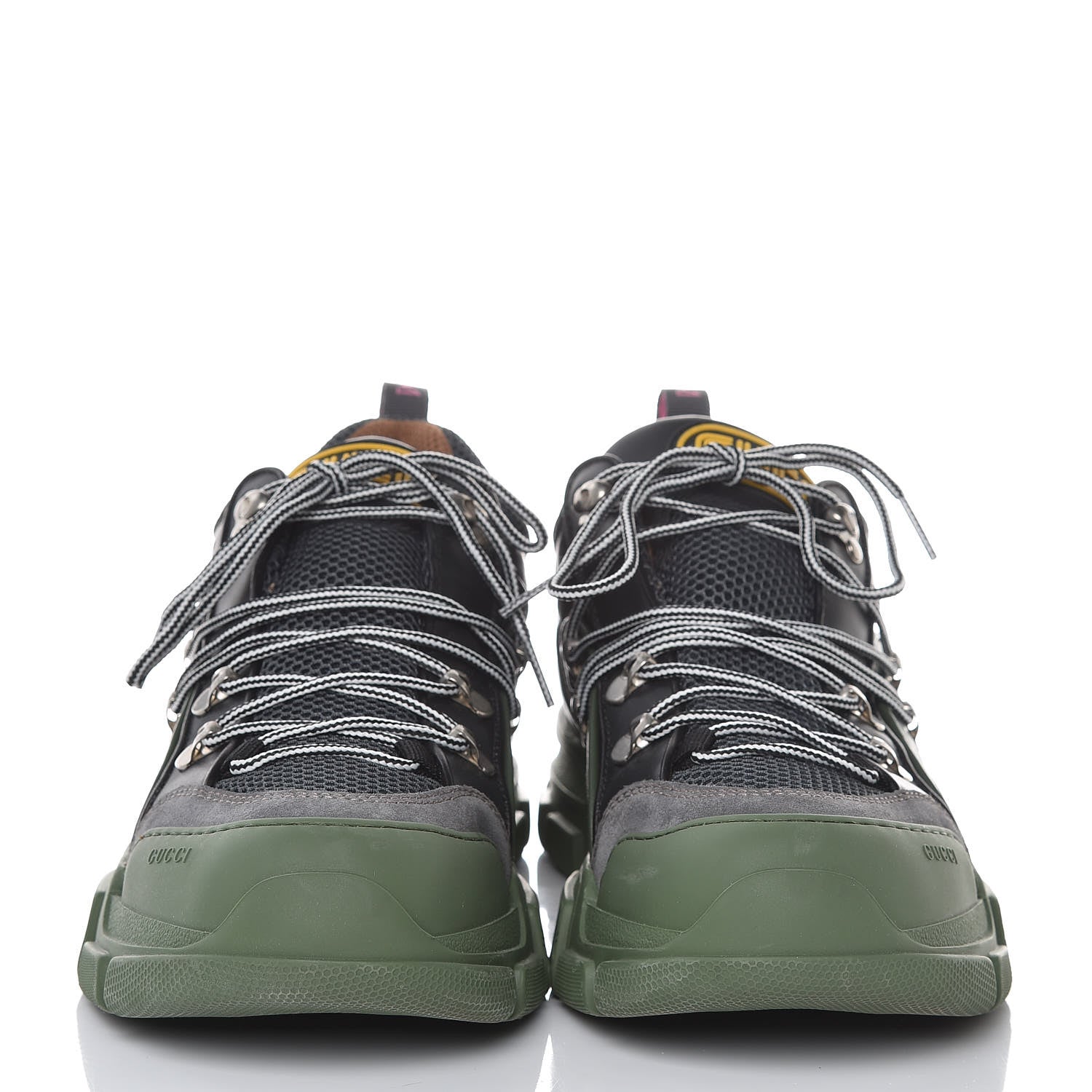 Gucci X SEGA Mesh Suede Calfskin Mens Flashtrek Sneakers 10 Loess Black Olive Green 2 of 8