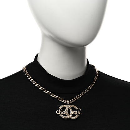 Chanel Metal Crystal Pearl Logo Chain Link CC Necklace Gold 2 of 6