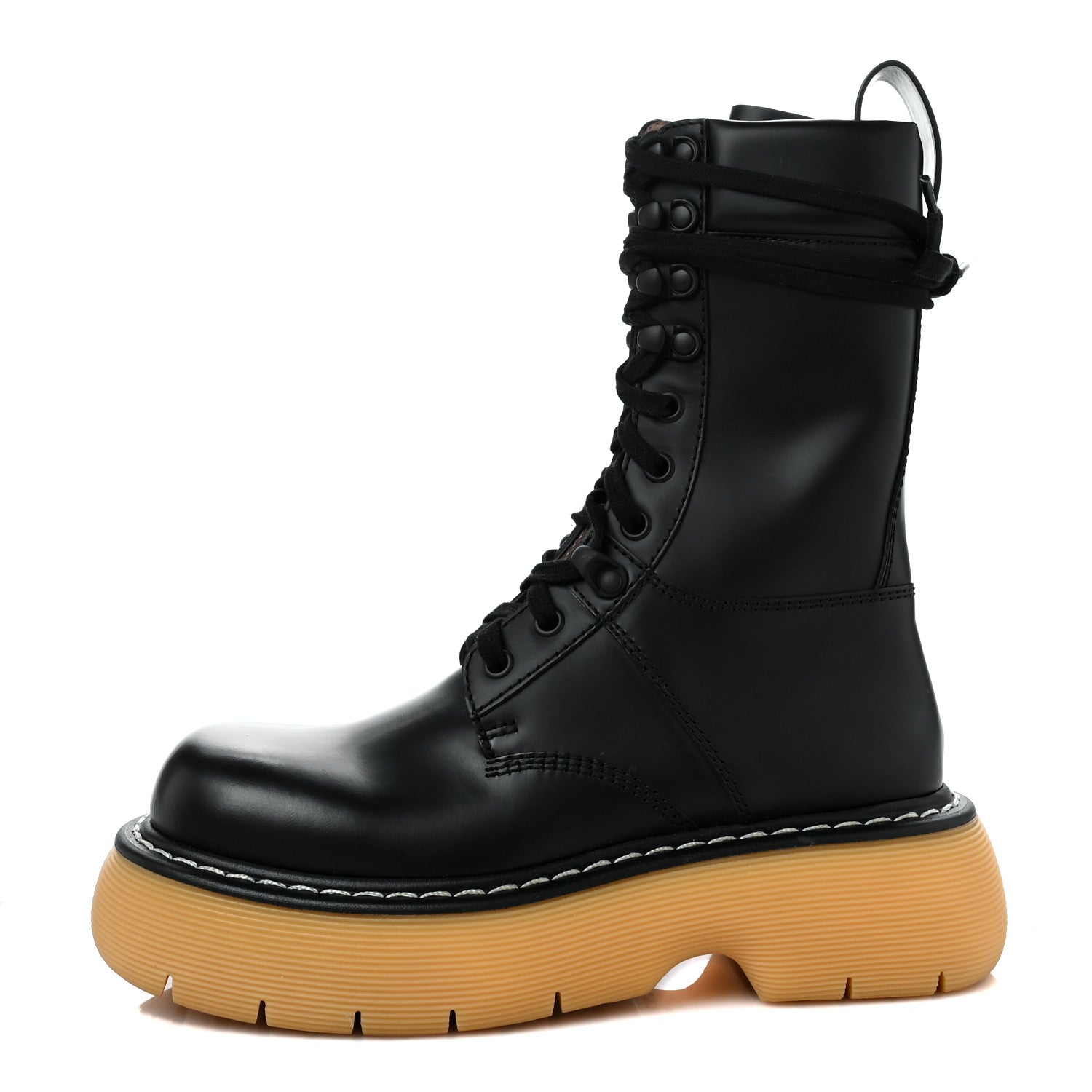 Bottega Veneta Calfskin The Swell Lace Up Boots 35.5 Black Natural Rubber 1 of 6