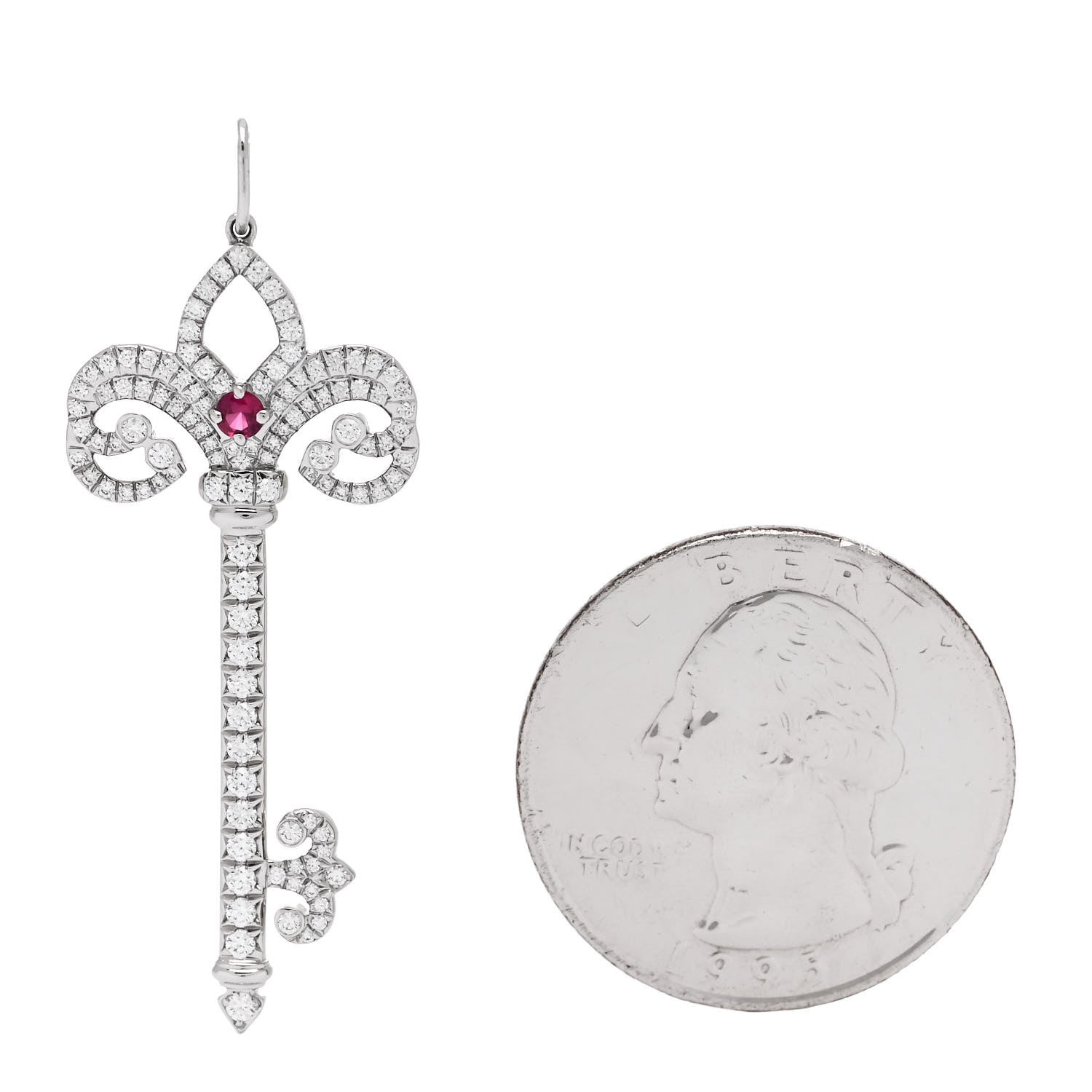 Tiffany Platinum Diamond Ruby Enchant Heart Key Pendant 2 of 5