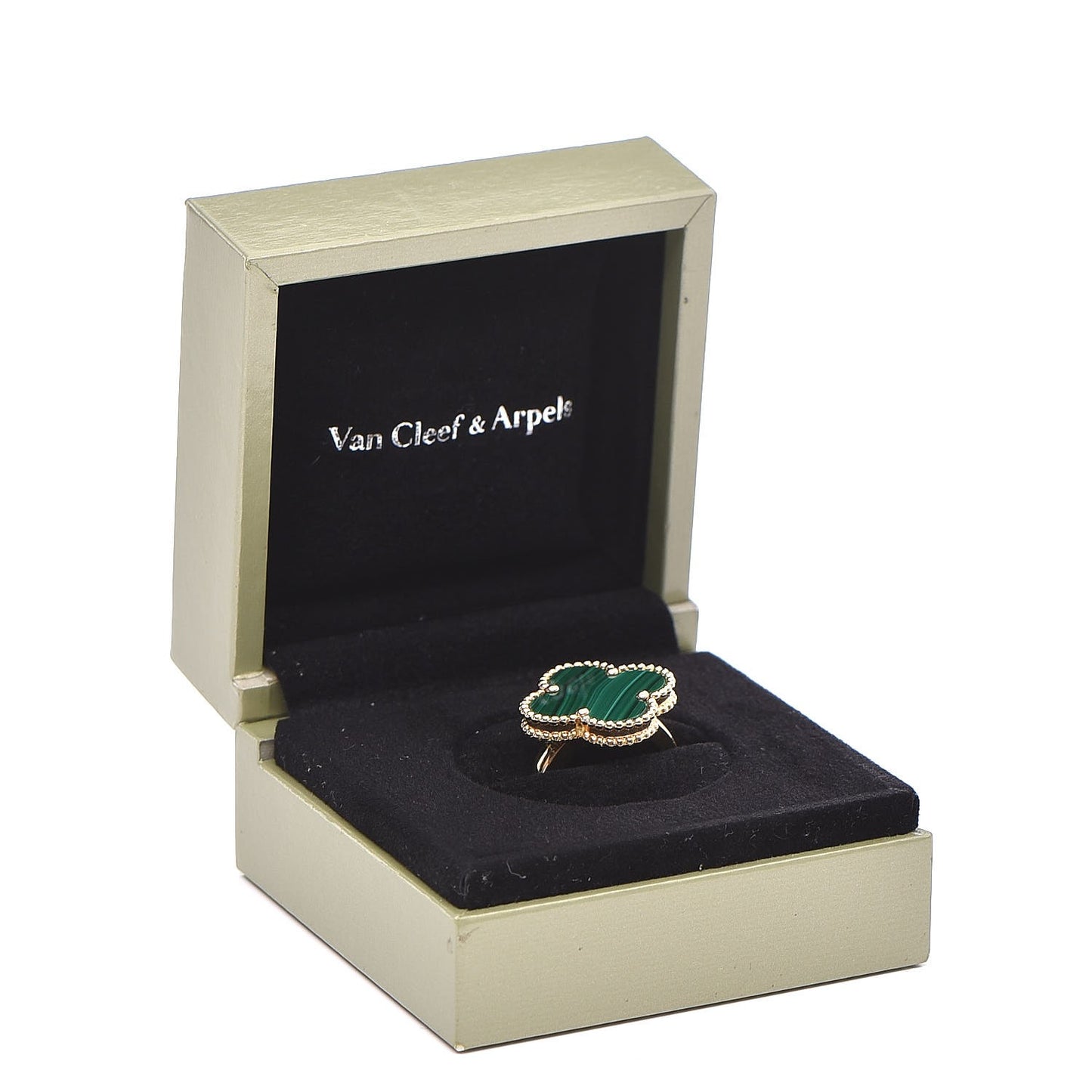 18K Yellow Gold Malachite Magic Alhambra Ring 53 6.25