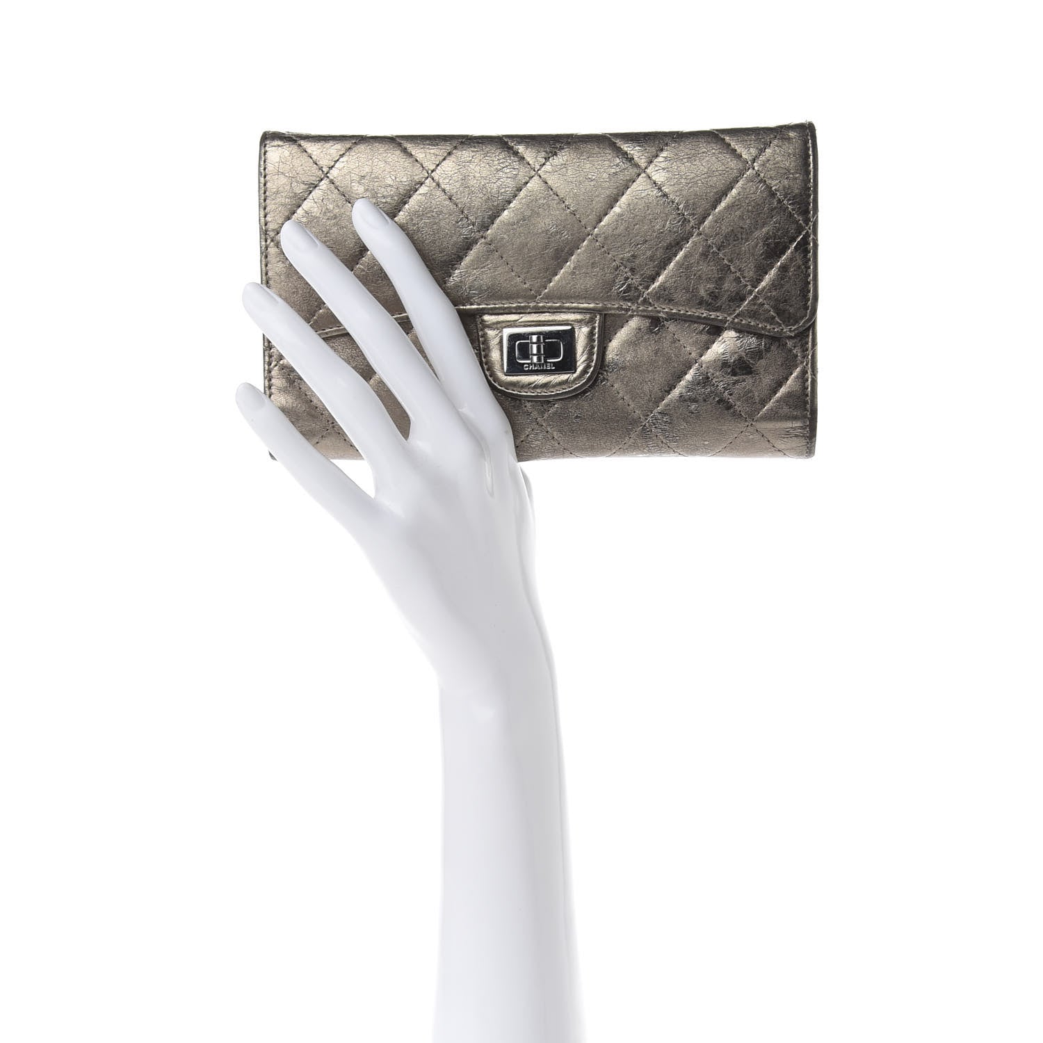 Chanel Metallic Aged Calfskin Quilted Reissue Long Flap Wallet Dark Silver 2 of 7