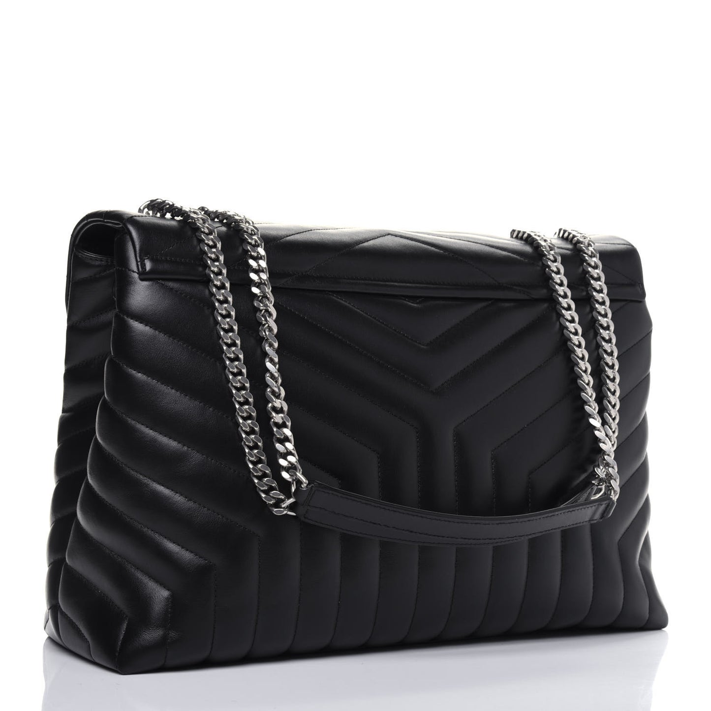 Calfskin Y Quilted Monogram Large Loulou Chain Satchel Black
