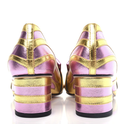 Gucci Metallic Nappa Inlay GG Marmont Fringe 50mm Loafer Pumps 35.5 Oro Vecchio Rosa 7 of 12