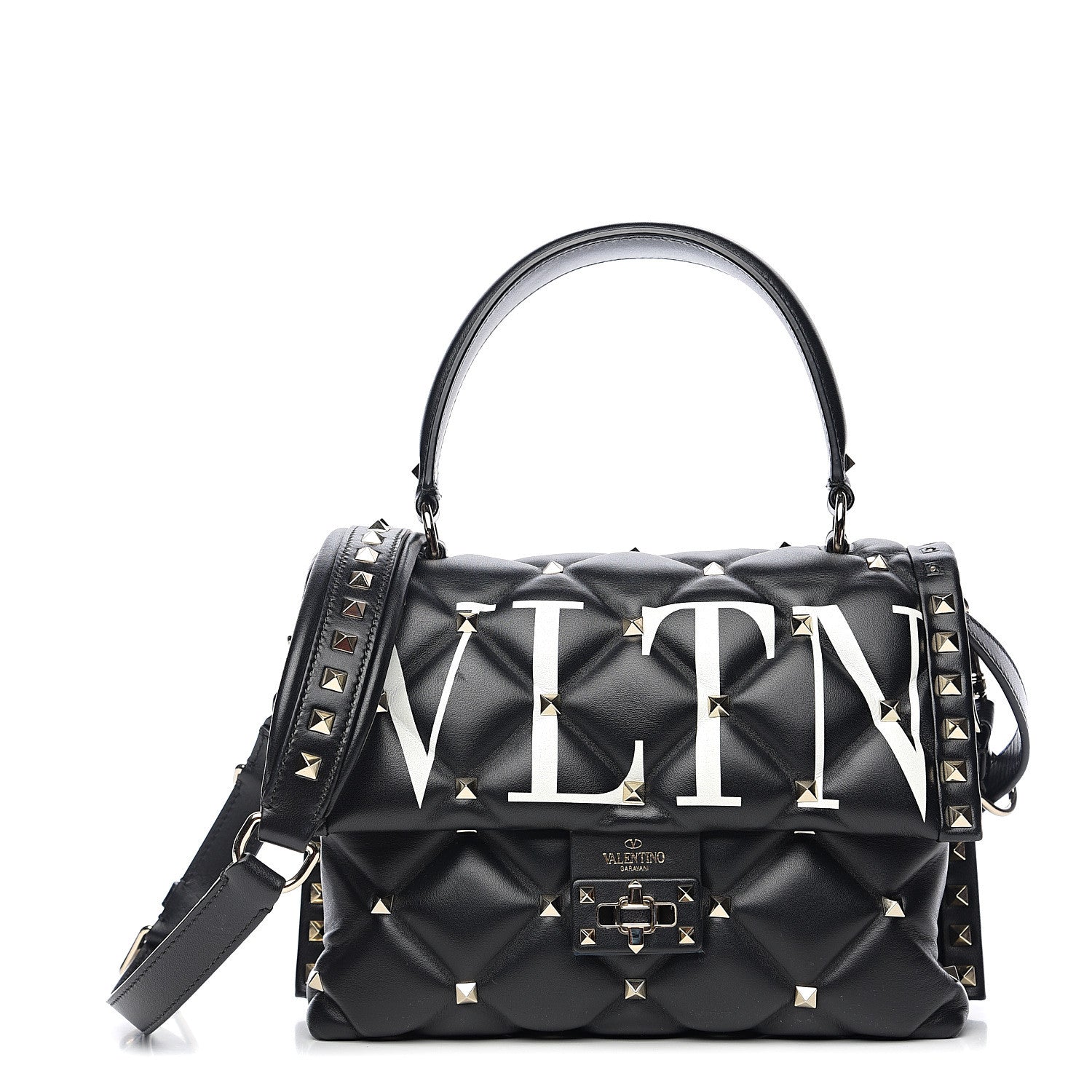 Valentino Garavani Lambskin VLTN Print Candystud Top Handle Bag Black 1 of 9
