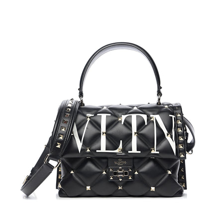 Valentino Garavani Lambskin VLTN Print Candystud Top Handle Bag Black 1 of 9