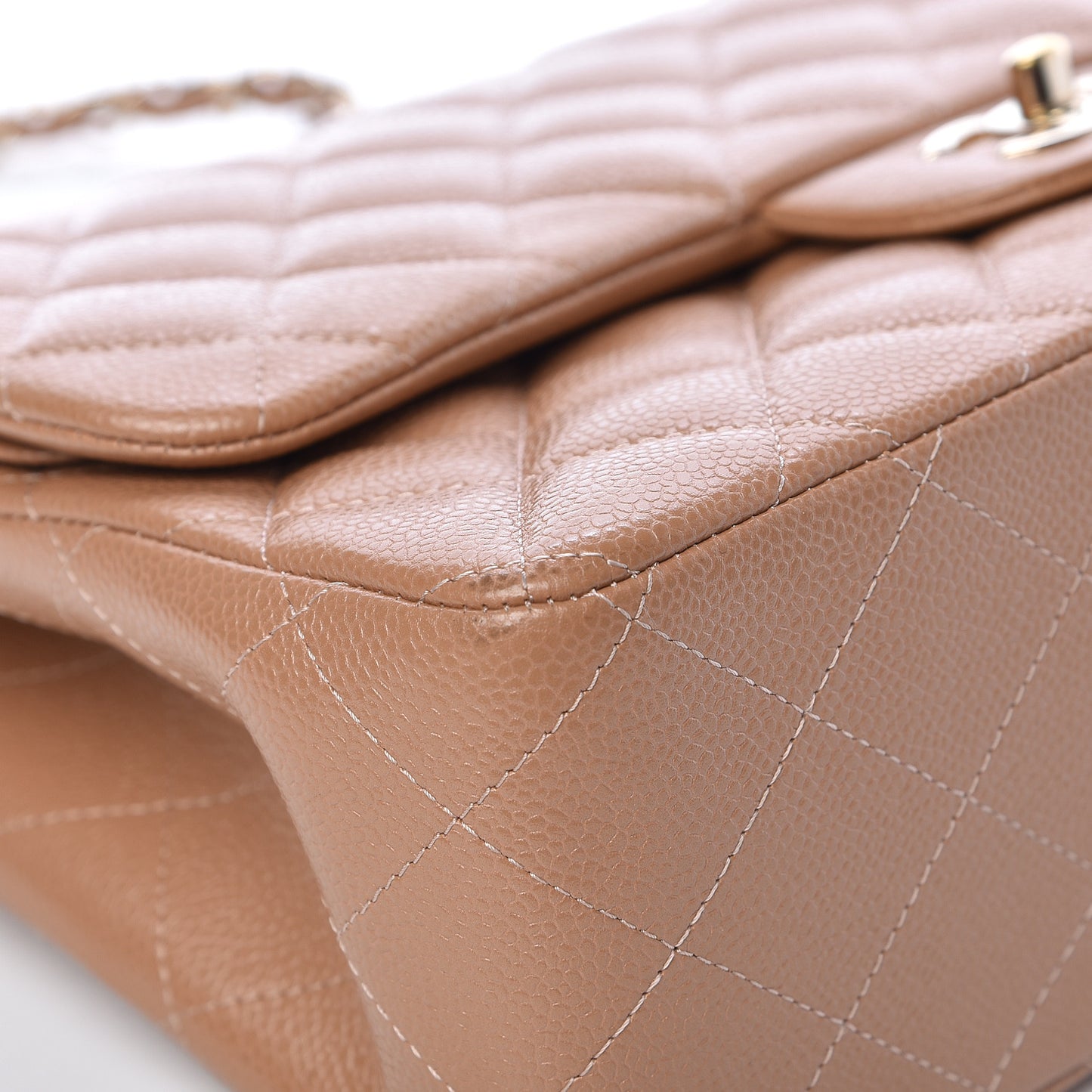 Caviar Quilted Jumbo Double Flap Beige