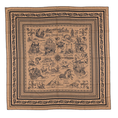Hermes Cashmere Silk Tatouages Marins Bandana Shawl 140 Caramel Marine 1 of 4
