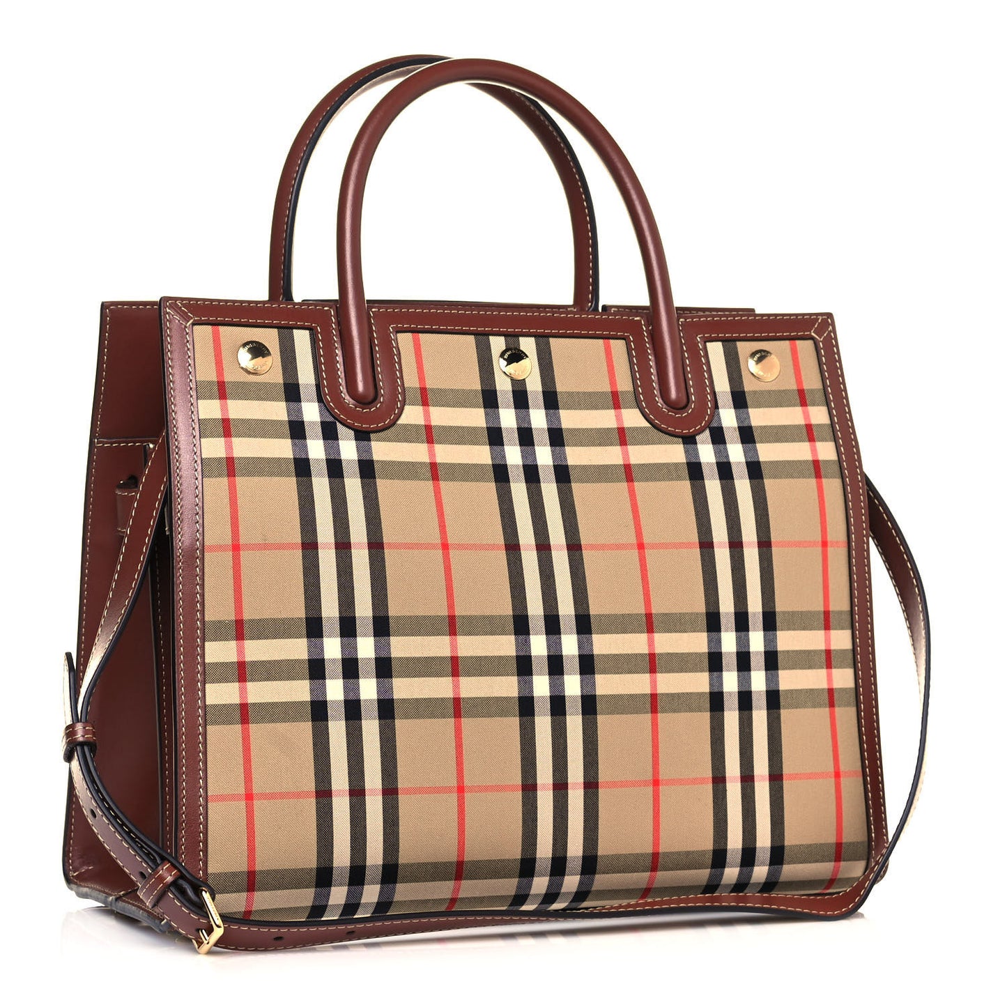 Calfskin Vintage Check Two Handle Title Bag Archive Beige