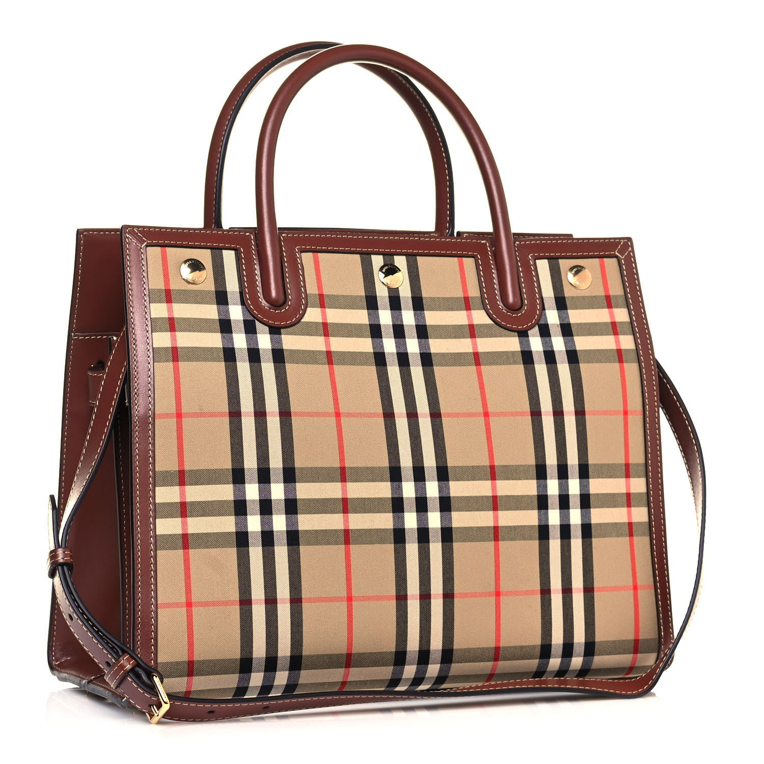 Burberry Calfskin Vintage Check Two Handle Title Bag Archive Beige 3 of 16