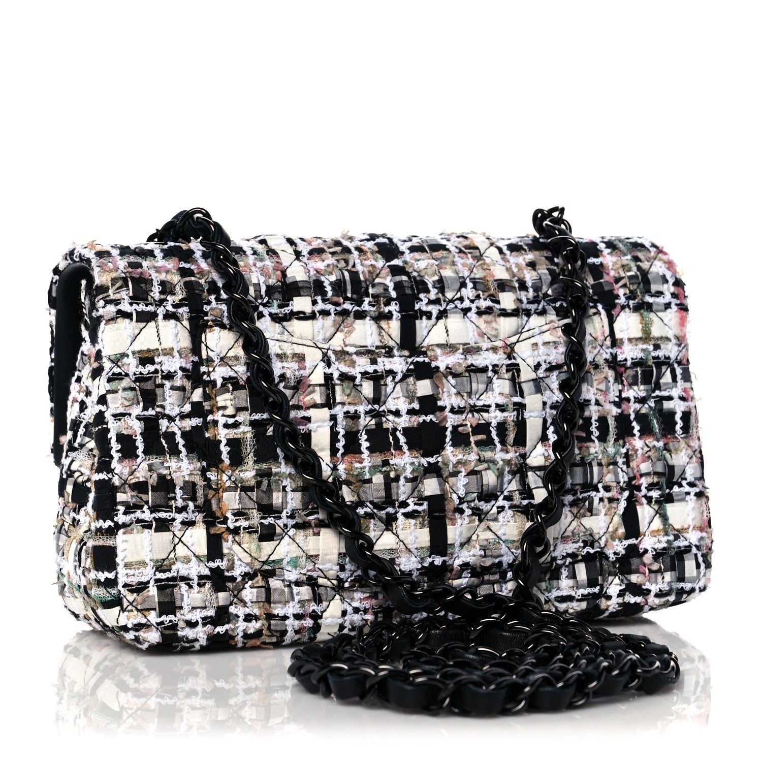 Chanel Tweed Quilted Mini Rectangular Flap White Black Multicolor 3 of 9
